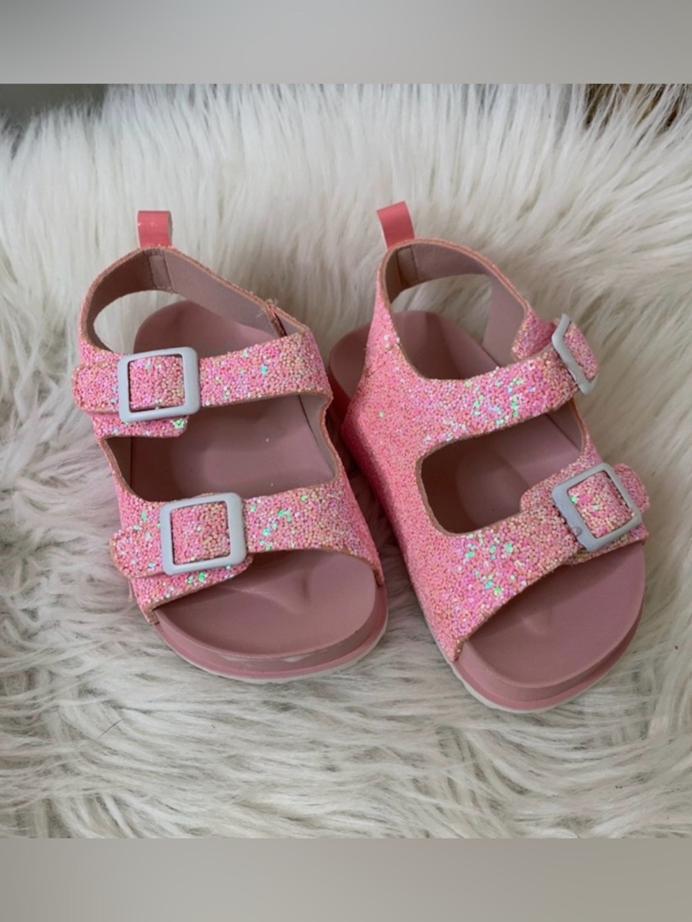 First Steps Sparkle Pink Kids Sandals with Adjustable Buckles Size 6